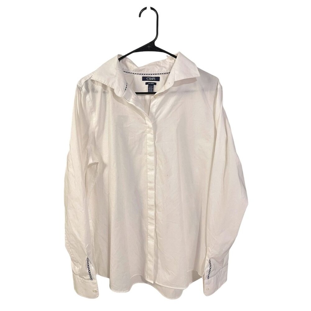 Chaps Men’s XL White No Iron 100% Cotton Dress Shirt – Hidden Button Collar